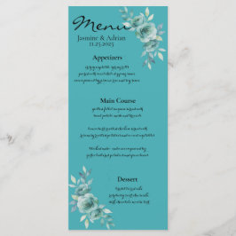 Teal Whisper Blooms Wedding Menükarte