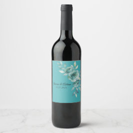 Teal Whisper Blooms Wedding Weinetikett