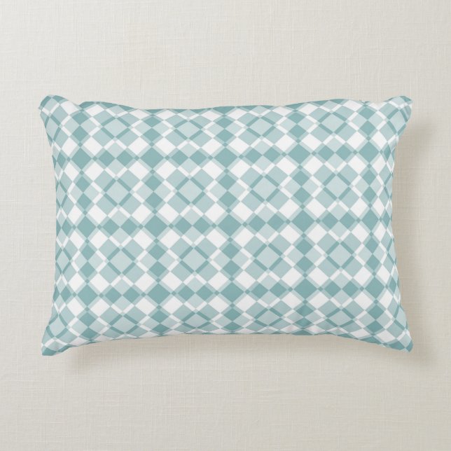 Teal White Checker Argyle Pattern Dekokissen (Vorderseite)