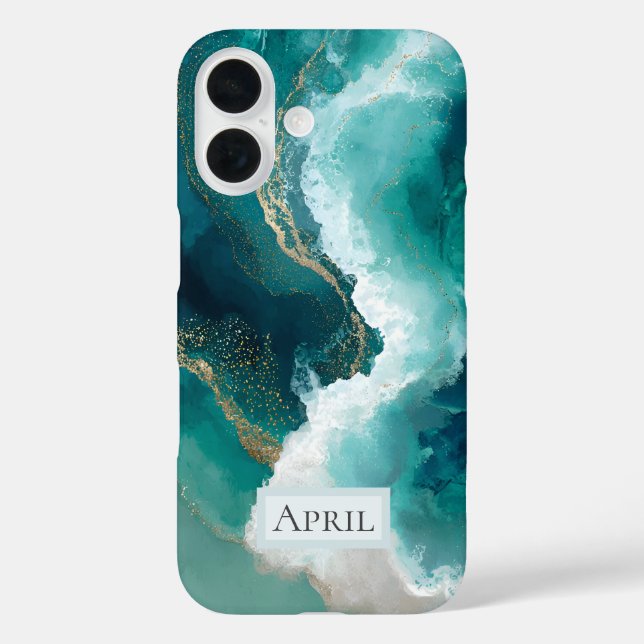 Teal, White & Gold Marble Case-Mate iPhone Case (Rückseite)