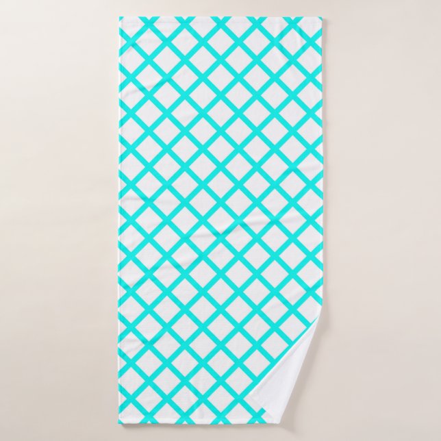 Teal White Harlequin Diamond Stripes Pattern Badehandtuch (Badehandtuch)