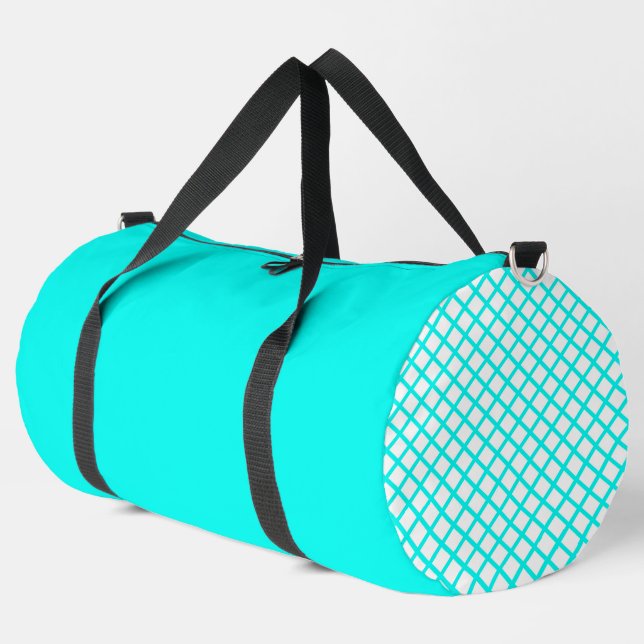 Teal White Harlequin Diamond Stripes Pattern Large Duffle Bag (Linke Ecke)
