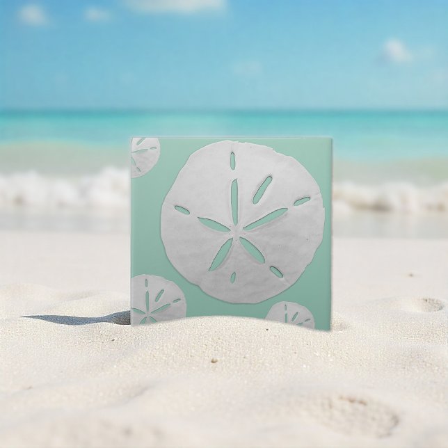 Teal White Tropical Beach Sand Dollar Coastal Fliese (Von Creator hochgeladen)