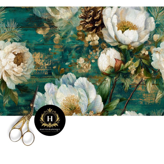 Teal Winter Peony Seamless Decoupage Seidenpapier (Von Creator hochgeladen)