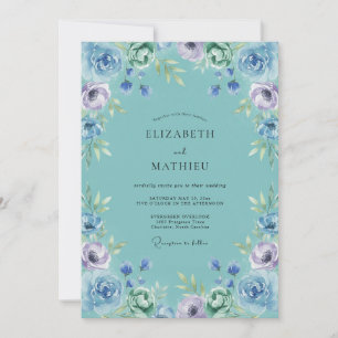 Teal Wispernde Blütenhochzeit Einladung