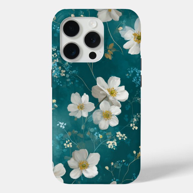 Teal With Soft White Blossoms  Case-Mate iPhone Hülle (Rückseite)