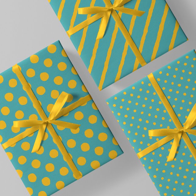 Teal With Yellow Messy Stripes & Messy Polka Dots Geschenkpapier Set (Teal With Yellow Messy Stripes & Messy Polka Dots Wrapping Paper Sheets)