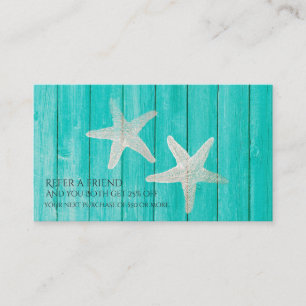 Teal Wood & Starfish Beach Elegant Empfehlen Sie e Empfehlungskarte