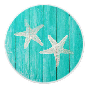 Teal Wood & Starfish Strand Elegant Chic Tropisch Keramikknauf