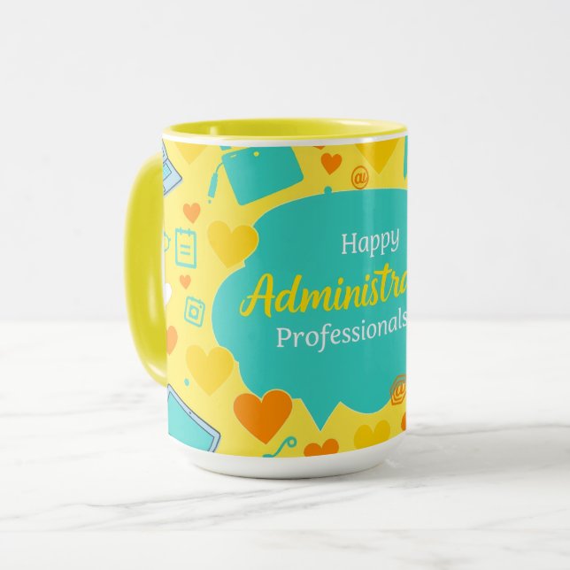 Teal Yellow Admin Professionals Day Icons Tasse (Vorderseite Links)