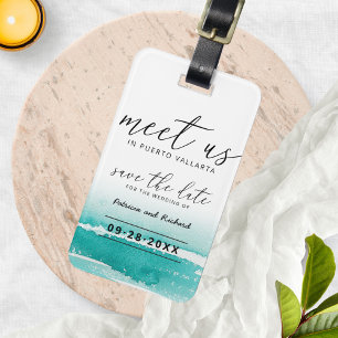 Teal-Zielhochzeit-Save-The-Date-Reisetag Gepäckanhänger