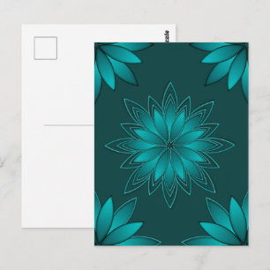 Tealblatt-Mandala-Design auf Dunkelcyan Postkarte