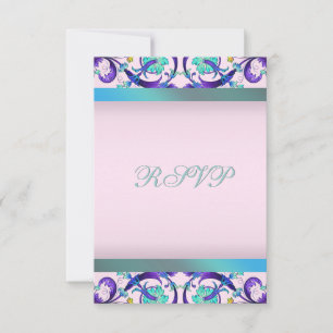Tealblaue violette rosa RSVP-Vorlage RSVP Karte