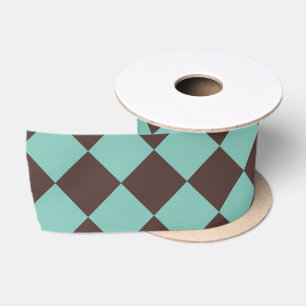 Tealbraunes Schachbrett-Diamantmuster Satinband
