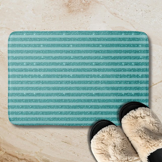 Tealgrüner Glitter-Stil mit horizontalen Streifen Badematte (Von Creator hochgeladen)