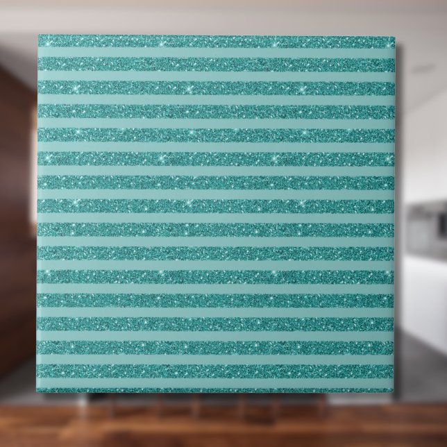 Tealgrüner Glitter-Stil mit horizontalen Streifen Fliese (Von Creator hochgeladen)