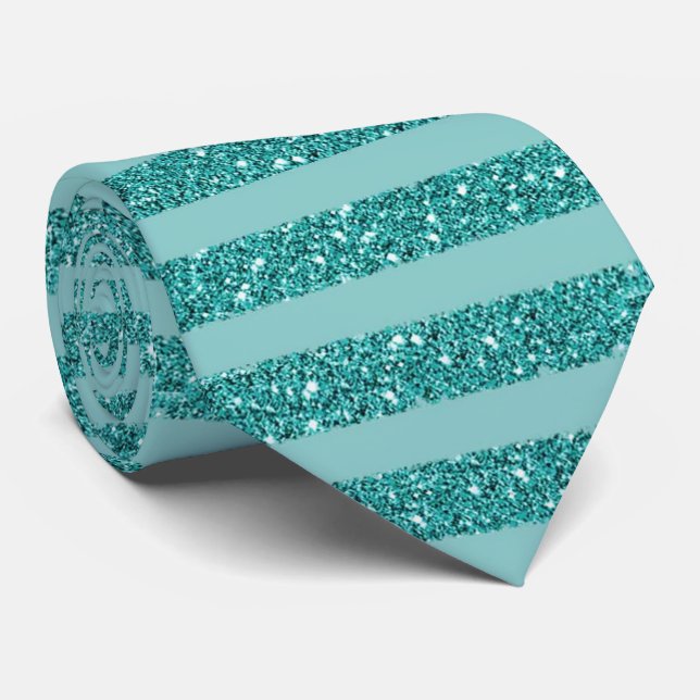 Tealgrüner Glitter-Stil mit horizontalen Streifen Krawatte (Gerollt)