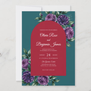 Tealrote Purpur-Dahlien-Hochzeit Einladung