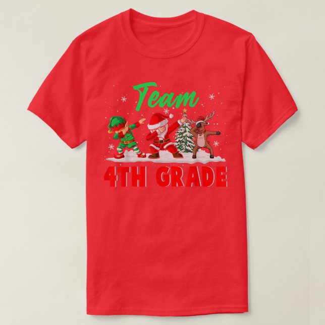 Team 4th Grade Funny Christmas Dabbing ELF Santa R T-Shirt (Design vorne)