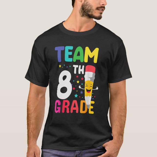 Team 8. Klasse glücklicher Stift zurück zur Schule T-Shirt (Vorderseite)