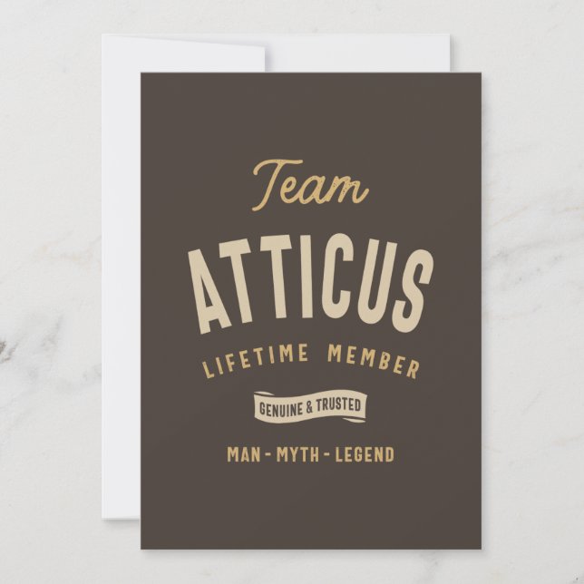 Team Atticus Lifetime Member Personalisiert Name Einladung (Vorderseite)
