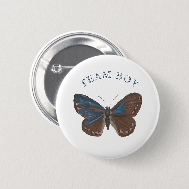 Team Baby Boy Elegant Butterfly Gender Reveal Button (Vorne & Hinten)