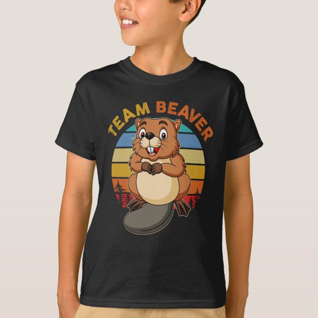 Team Beaver Retro Sunset Beavers Lover T-Shirt (Vorderseite)