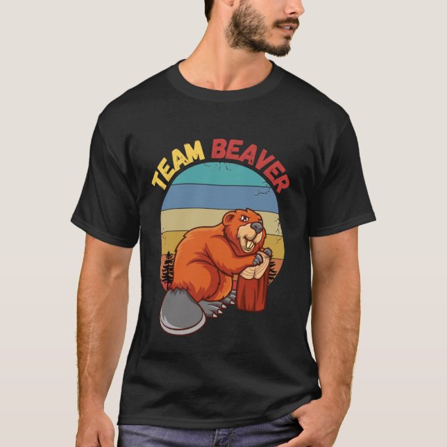 Team Beaver Retro Sunset Beavers Lover T-Shirt (Vorderseite)