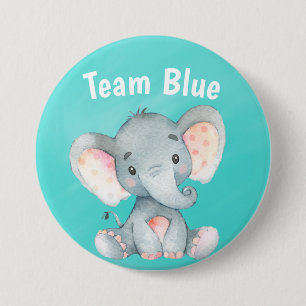 Team-blaues Baby-Elefant-Babyparty-Ratespiel Button