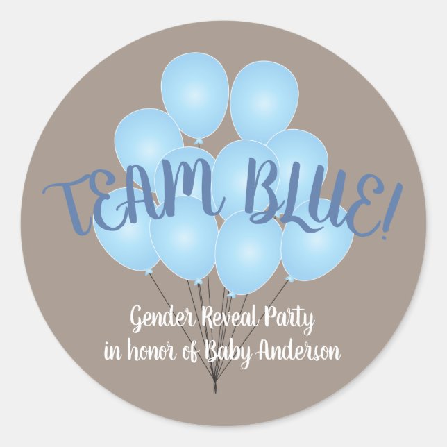 Team Blue | Blue Balloons Gender Reveal Party Runder Aufkleber (Vorderseite)
