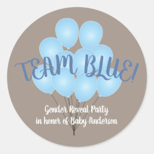 Team Blue   Blue Balloons Gender Reveal Party Runder Aufkleber