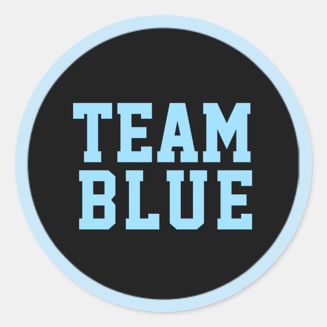 TEAM BLUE Gender Reveal Baby Shower Game Labels Runder Aufkleber (Vorderseite)