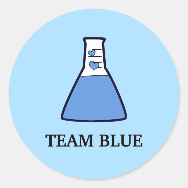 Team Blue Gender Reveal Science Beaker Runder Aufkleber (Vorderseite)