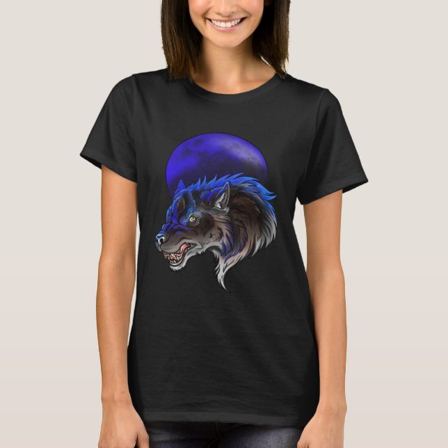 Team Blue Werwolf Wolf und Moon T-Shirt (Vorderseite)