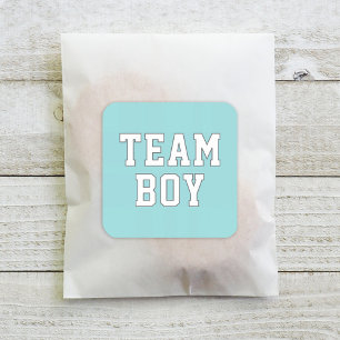 Team Boy Aqua Blue Baby Gender Reveal Party Quadratischer Aufkleber