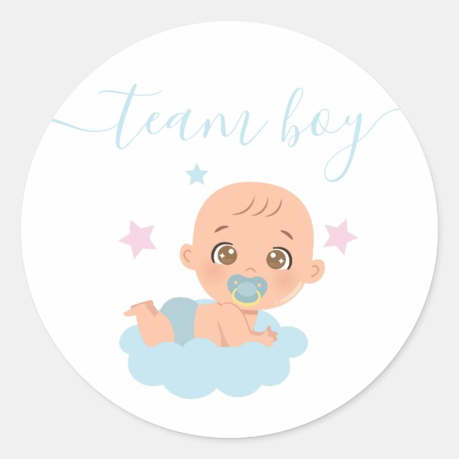 Team Boy, Baby Boy Blue Gender Reveal Runder Aufkleber (Vorderseite)