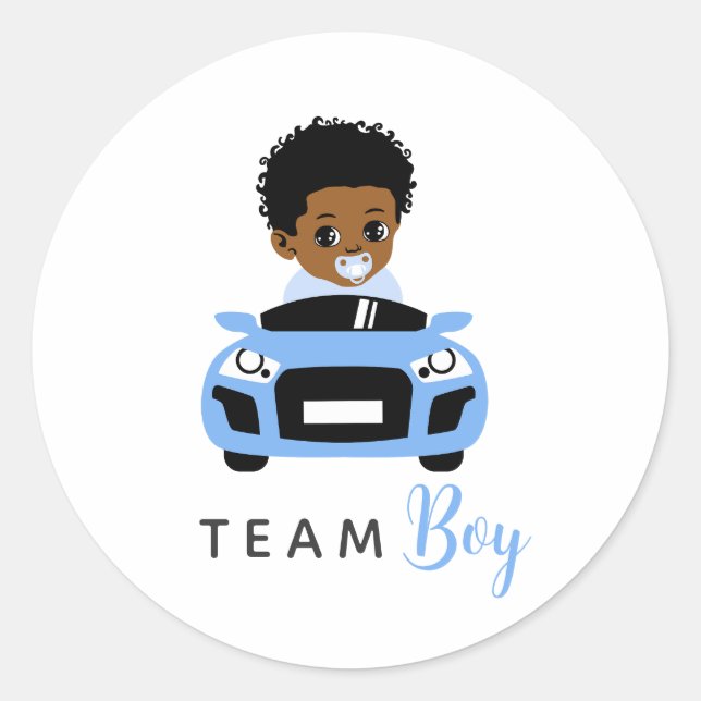 Team Boy Baby in Blue Car Gender Reveal Sticker (Vorderseite)