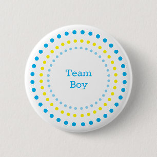 Team Boy Baby Shower Blau und Gelbe Punkte Button