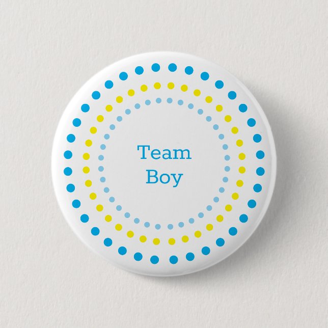 Team Boy Baby Shower Blue & Yellow Polka Dots  Button (Vorderseite)