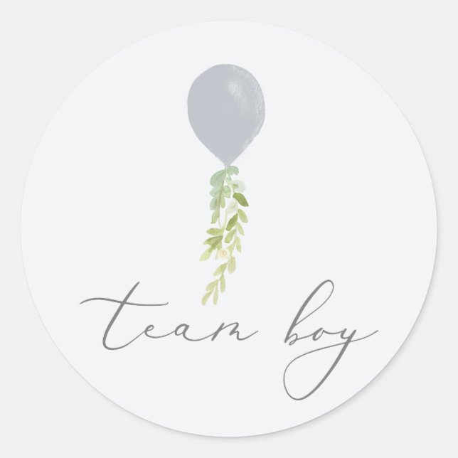 Team Boy Blue Balloon Calligraphy Gender Reveal Runder Aufkleber (Vorderseite)