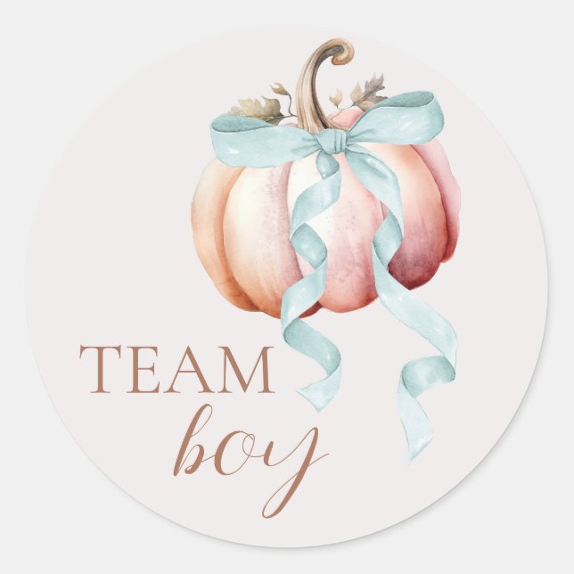 Team Boy Coquette Pumpkin Gender Reveal Sticker (Vorderseite)