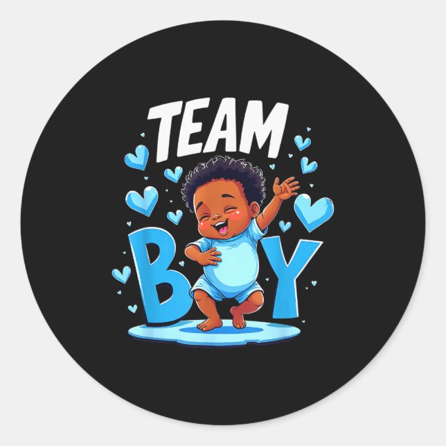 Team Boy Design Gender Reveal New Baby Boy  Runder Aufkleber (Vorderseite)