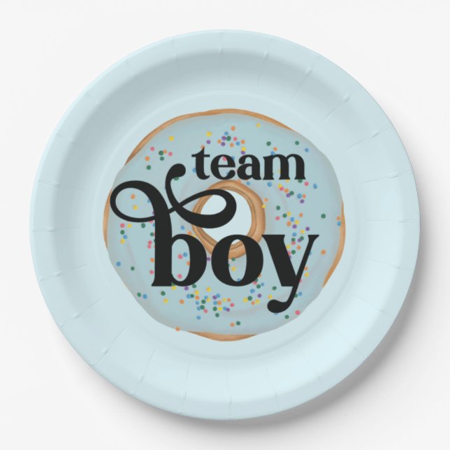Team Boy Donut Gender Reveal Pappteller (Vorderseite)