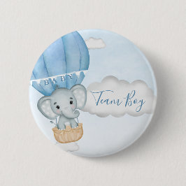 Team Boy Elephant Balloon Baby Dusche Button