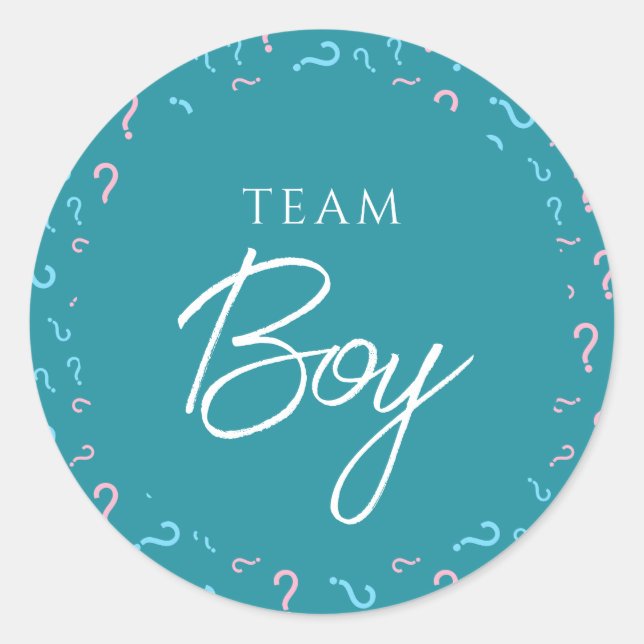 Team Boy Gender Reveal Aquamarin Blue Runder Aufkleber (Vorderseite)