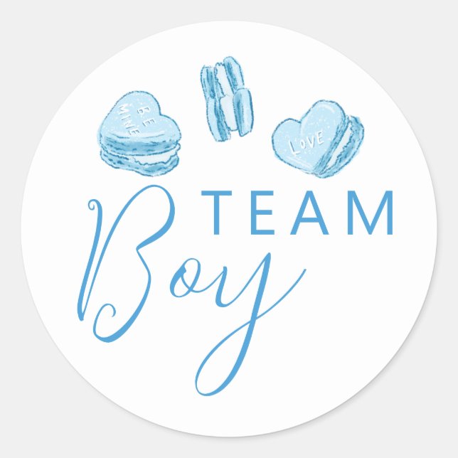 Team Boy Gender Reveal Blue Heart Voting Runder Aufkleber (Vorderseite)