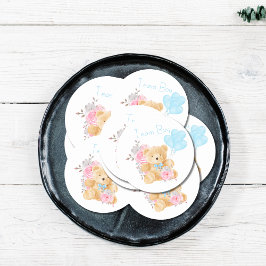 Team Boy Gender Reveal Party Vote Bear Runder Aufkleber