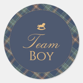 Team Boy Gender Reveal Voting Sticker Navy Plaid