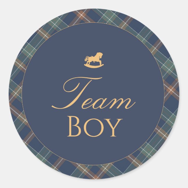 Team Boy Gender Reveal Voting Sticker Navy Plaid (Vorderseite)
