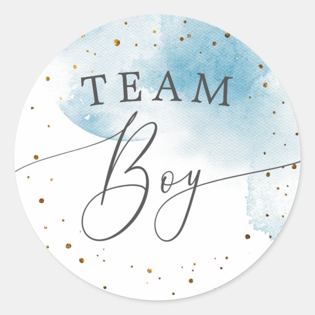 Team Boy Gender Reveal Watercolor Blue Abstimmung Runder Aufkleber (Vorderseite)